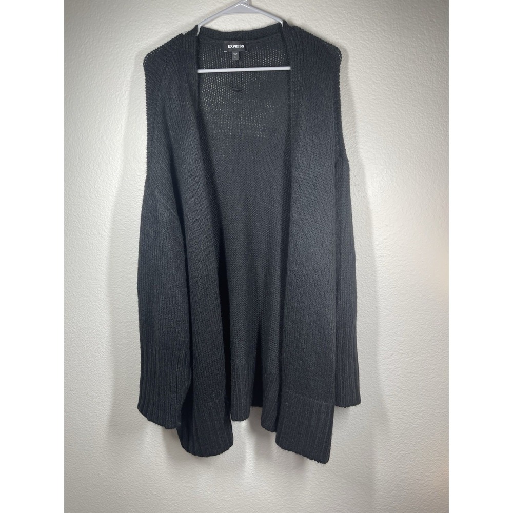 Express Black Fuzzy Sz Large Black  Open Cardigan Sweater Long Nwot Midweight